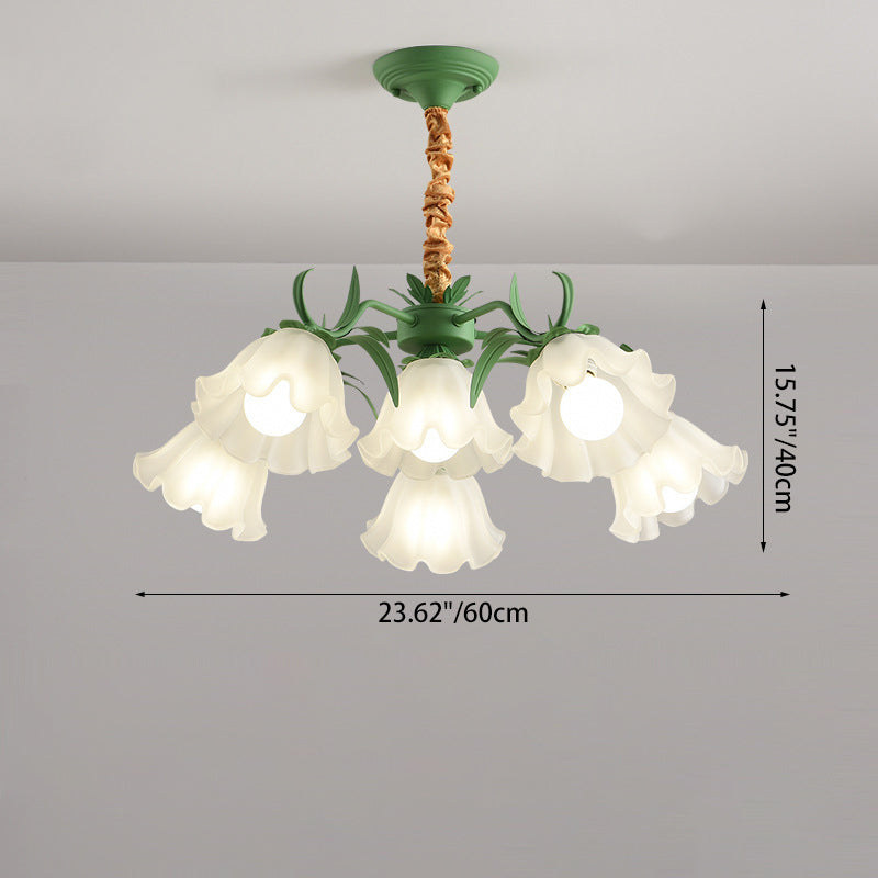 Traditional Rustic Floral Leaf Branch Round Glass Iron 4/6/7/9 Light Chandelier For Living Room
