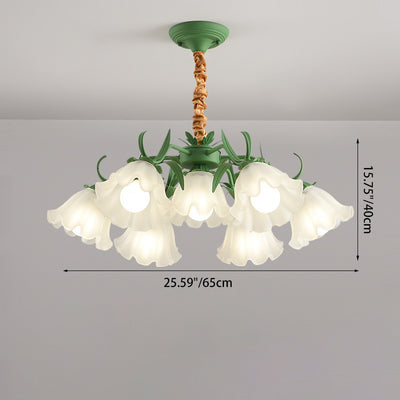Traditional Rustic Floral Leaf Branch Round Glass Iron 4/6/7/9 Light Chandelier For Living Room