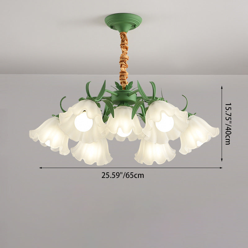 Traditional Rustic Floral Leaf Branch Round Glass Iron 4/6/7/9 Light Chandelier For Living Room