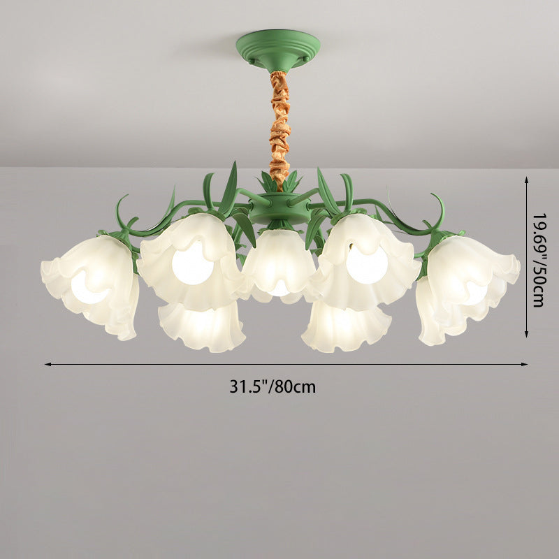Traditional Rustic Floral Leaf Branch Round Glass Iron 4/6/7/9 Light Chandelier For Living Room