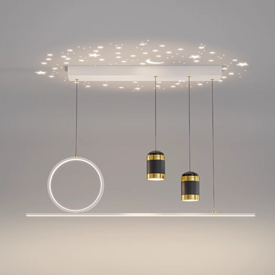 Modern Minimalist Strip Round Cylinder Acrylic Iron Aluminum LED Island Light Chandelier For Dining Room