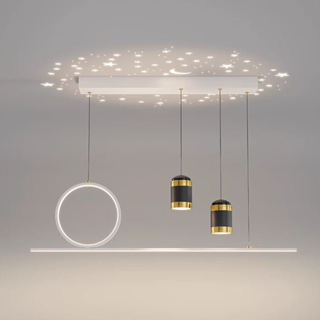 Modern Minimalist Strip Round Cylinder Acrylic Iron Aluminum LED Island Light Chandelier For Dining Room