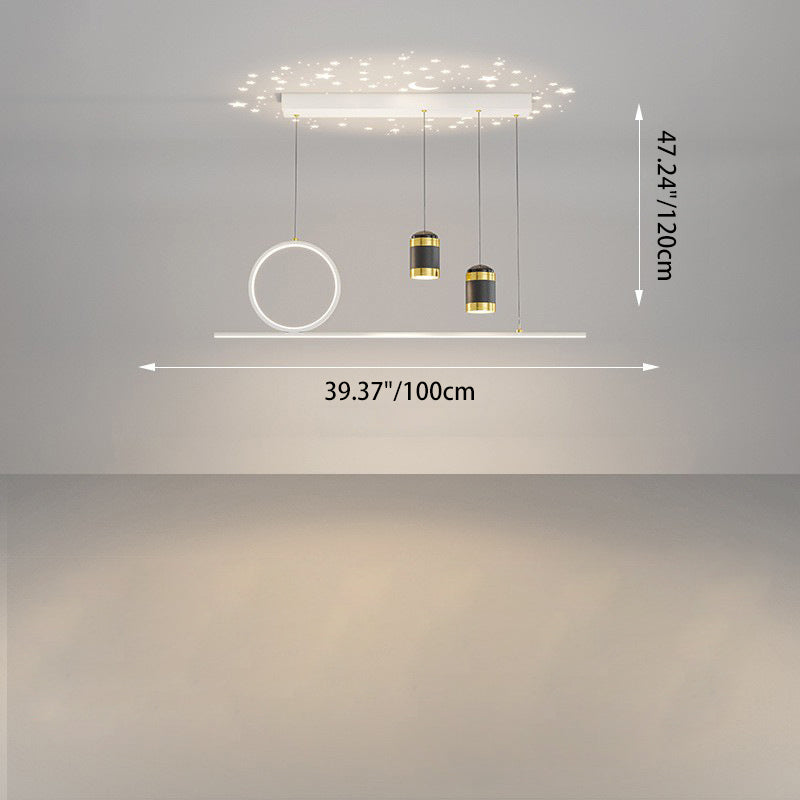 Modern Minimalist Strip Round Cylinder Acrylic Iron Aluminum LED Island Light Chandelier For Dining Room