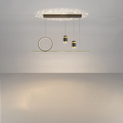 Modern Minimalist Strip Round Cylinder Acrylic Iron Aluminum LED Island Light Chandelier For Dining Room