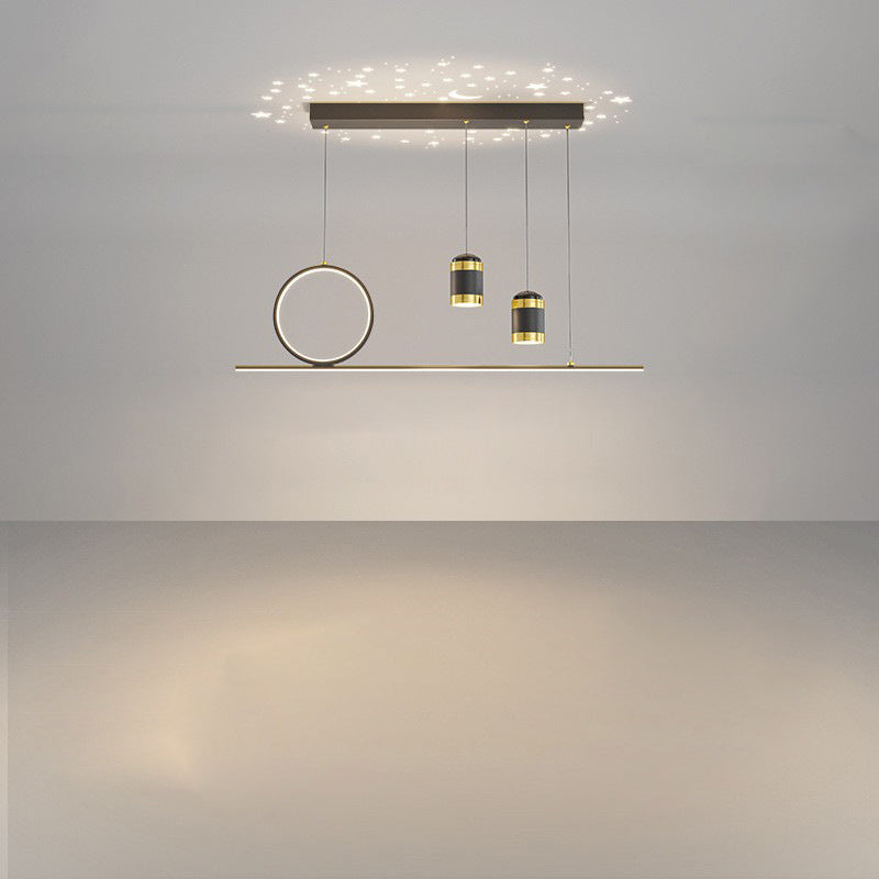 Modern Minimalist Strip Round Cylinder Acrylic Iron Aluminum LED Island Light Chandelier For Dining Room