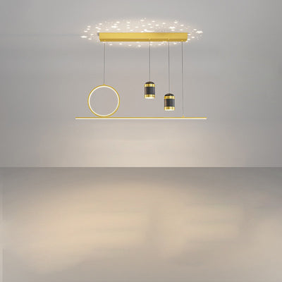 Modern Minimalist Strip Round Cylinder Acrylic Iron Aluminum LED Island Light Chandelier For Dining Room