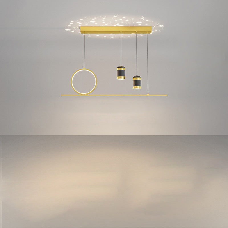 Modern Minimalist Strip Round Cylinder Acrylic Iron Aluminum LED Island Light Chandelier For Dining Room