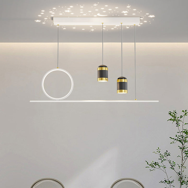 Moderne minimalistische Streifen-Rundzylinder-Acryl-Eisen-Aluminium-LED-Insellicht-Kronleuchter für das Esszimmer 