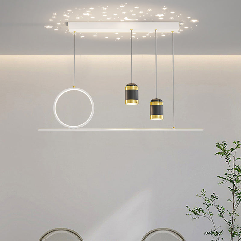 Modern Minimalist Strip Round Cylinder Acrylic Iron Aluminum LED Island Light Chandelier For Dining Room