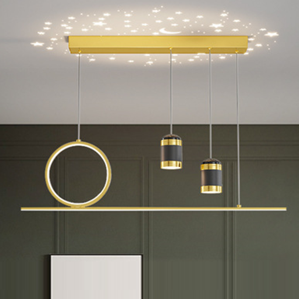Modern Minimalist Strip Round Cylinder Acrylic Iron Aluminum LED Island Light Chandelier For Dining Room