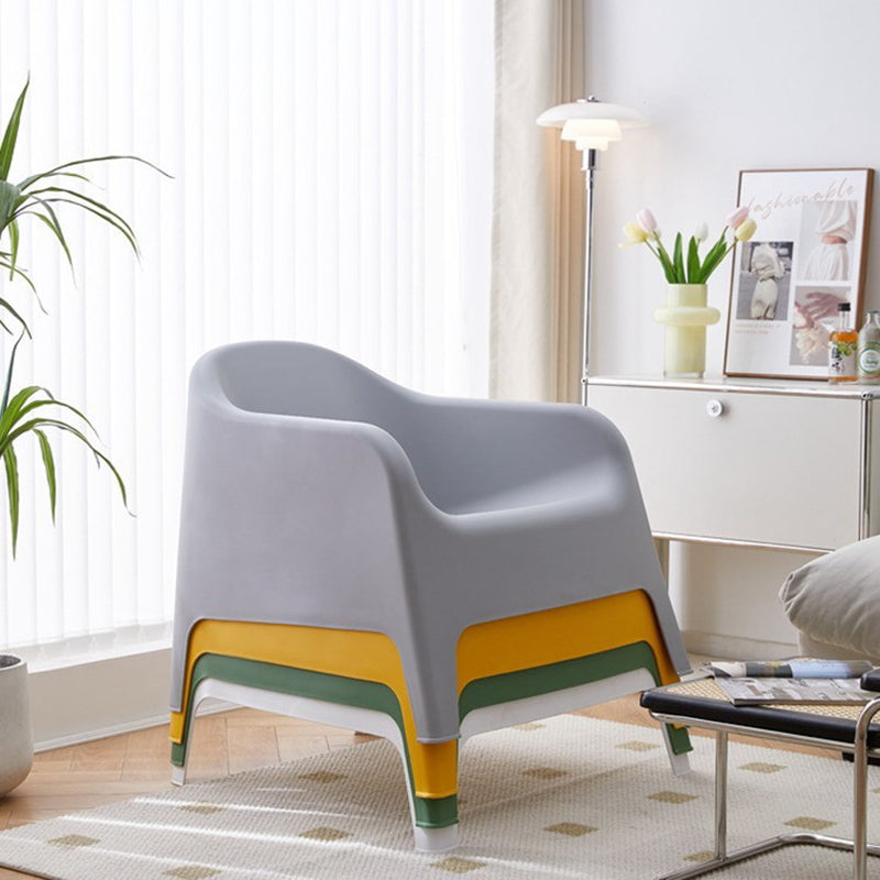 Modern Simplicity Curved Square Plastic Accent Chair Backrest Armrest For Living Room
