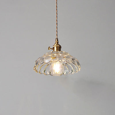 Suspension lumineuse en laiton avec verre rond et fleurs japonaises traditionnelles à 1 lumière pour salon 