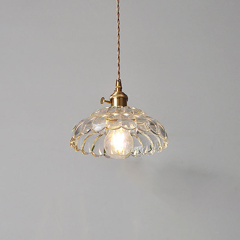 Suspension lumineuse en laiton avec verre rond et fleurs japonaises traditionnelles à 1 lumière pour salon 