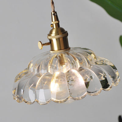 Suspension lumineuse en laiton avec verre rond et fleurs japonaises traditionnelles à 1 lumière pour salon 