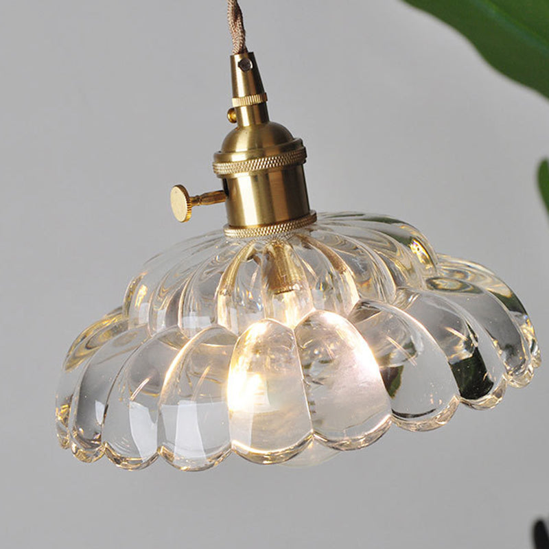Suspension lumineuse en laiton avec verre rond et fleurs japonaises traditionnelles à 1 lumière pour salon 