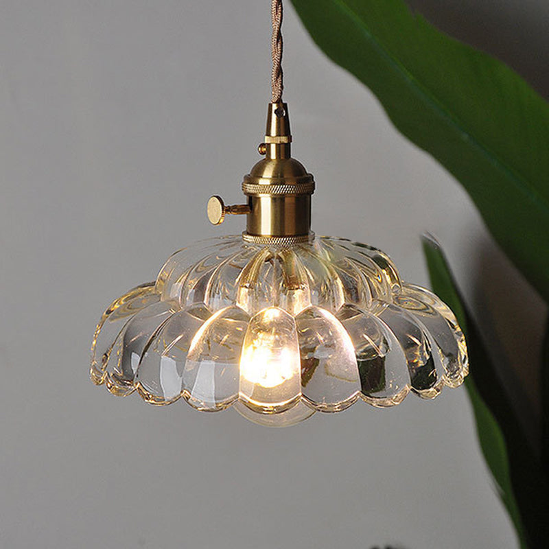 Suspension lumineuse en laiton avec verre rond et fleurs japonaises traditionnelles à 1 lumière pour salon 