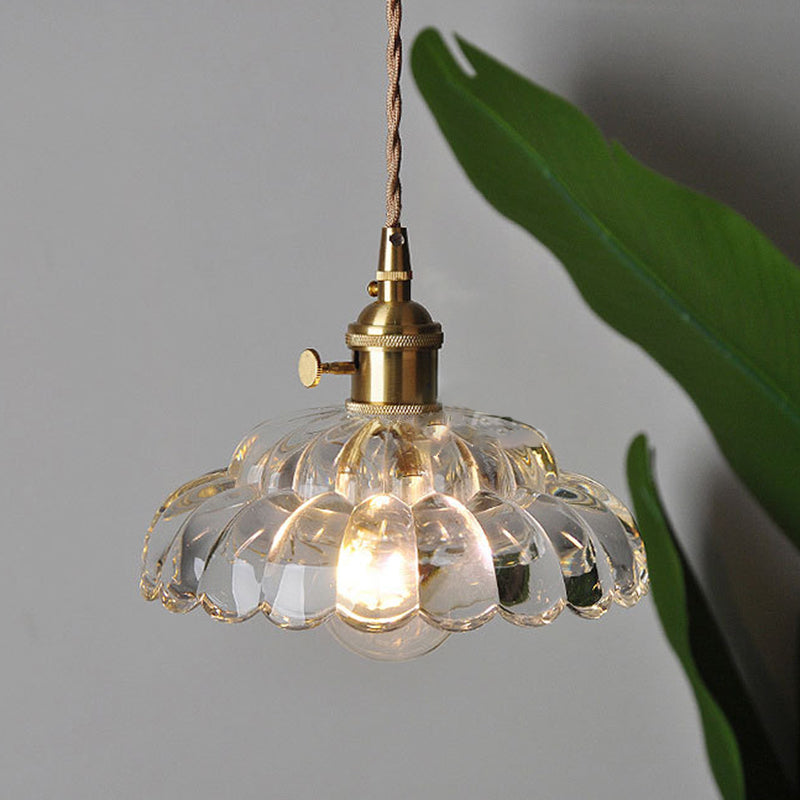 Suspension lumineuse en laiton avec verre rond et fleurs japonaises traditionnelles à 1 lumière pour salon 