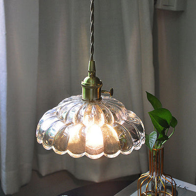 Suspension lumineuse en laiton avec verre rond et fleurs japonaises traditionnelles à 1 lumière pour salon 