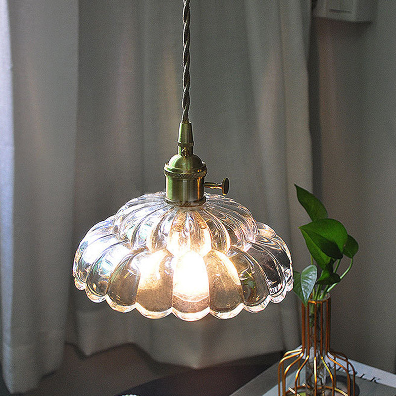 Suspension lumineuse en laiton avec verre rond et fleurs japonaises traditionnelles à 1 lumière pour salon 