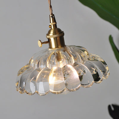 Suspension lumineuse en laiton avec verre rond et fleurs japonaises traditionnelles à 1 lumière pour salon 