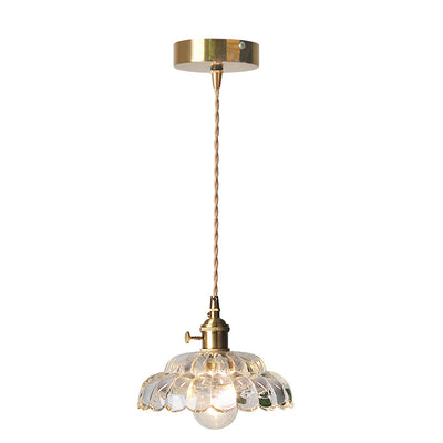 Suspension lumineuse en laiton avec verre rond et fleurs japonaises traditionnelles à 1 lumière pour salon 