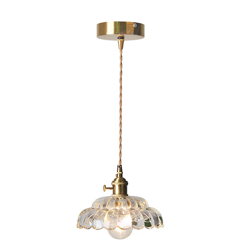 Suspension lumineuse en laiton avec verre rond et fleurs japonaises traditionnelles à 1 lumière pour salon 