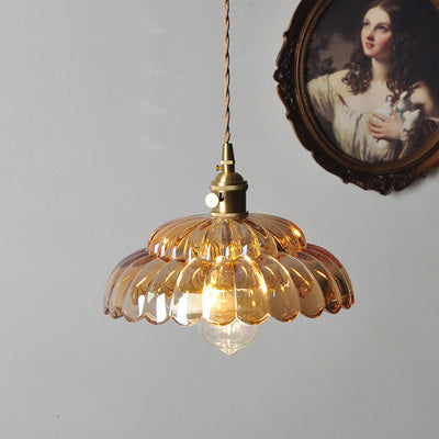 Suspension lumineuse en laiton avec verre rond et fleurs japonaises traditionnelles à 1 lumière pour salon 