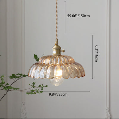 Suspension lumineuse en laiton avec verre rond et fleurs japonaises traditionnelles à 1 lumière pour salon 