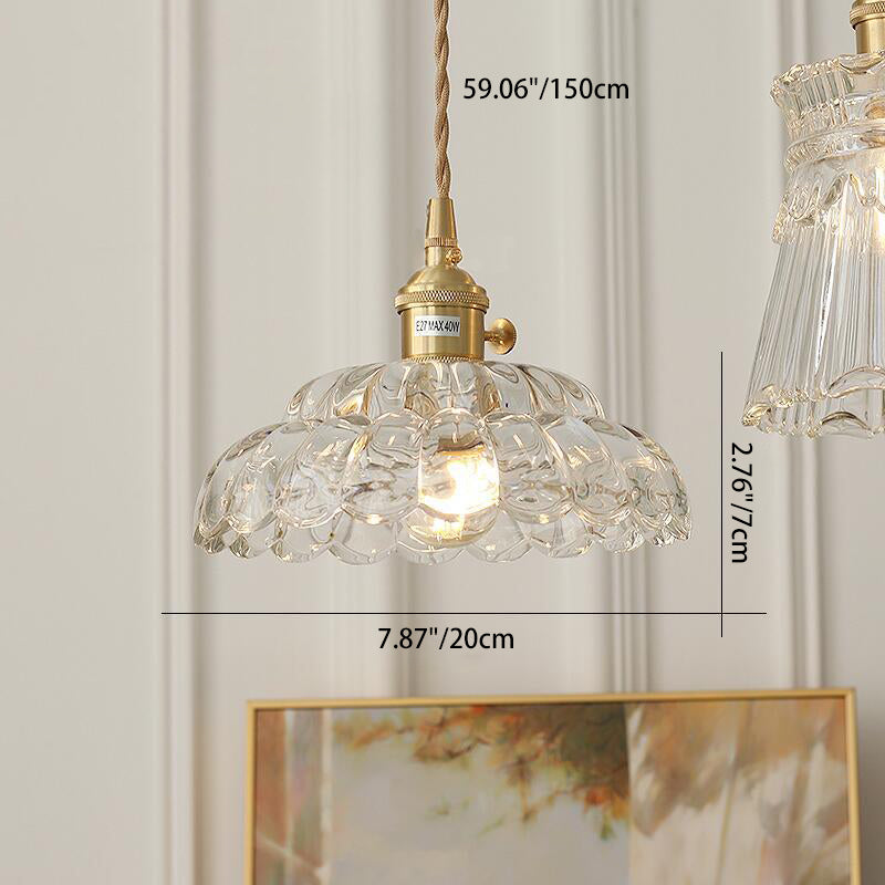 Suspension lumineuse en laiton avec verre rond et fleurs japonaises traditionnelles à 1 lumière pour salon 