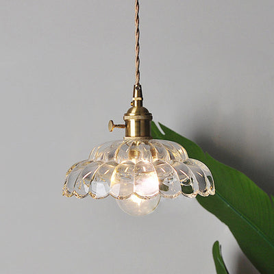 Suspension lumineuse en laiton avec verre rond et fleurs japonaises traditionnelles à 1 lumière pour salon 