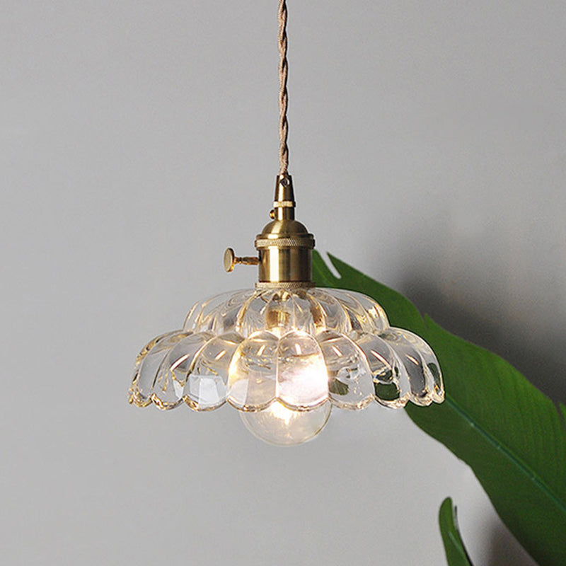 Suspension lumineuse en laiton avec verre rond et fleurs japonaises traditionnelles à 1 lumière pour salon 