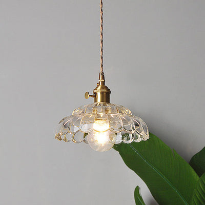 Suspension lumineuse en laiton avec verre rond et fleurs japonaises traditionnelles à 1 lumière pour salon 