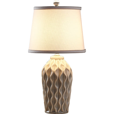 Contemporary Scandinavian Patterned Sculpture Round Fabric Ceramic 1-Light Table Lamp For Bedroom
