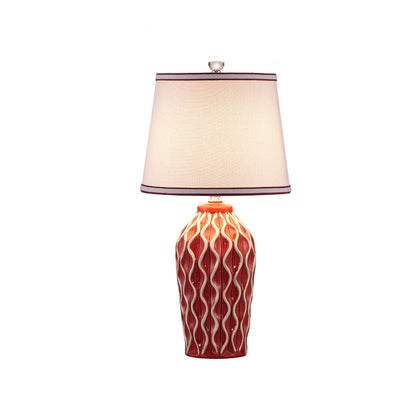 Contemporary Scandinavian Patterned Sculpture Round Fabric Ceramic 1-Light Table Lamp For Bedroom