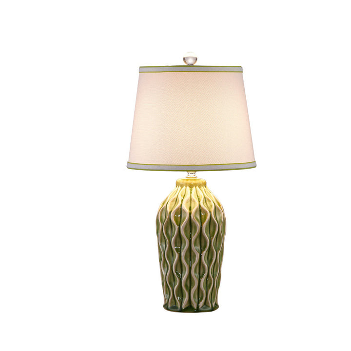 Lampe de table en céramique à motif scandinave contemporain avec tissu rond à 1 lumière pour chambre 