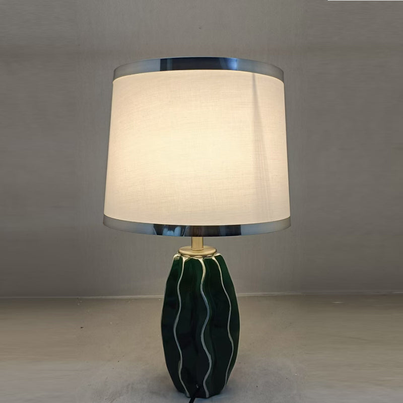 Contemporary Scandinavian Round Wave Oval Fabric Ceramic 1-Light Table Lamp For Living Room