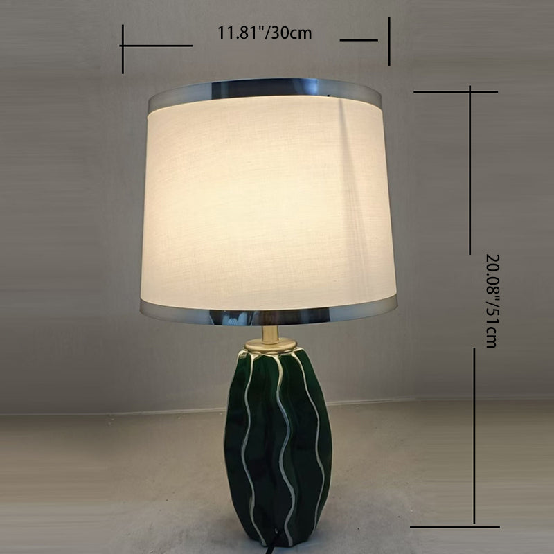 Contemporary Scandinavian Round Wave Oval Fabric Ceramic 1-Light Table Lamp For Living Room