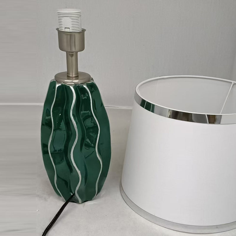 Contemporary Scandinavian Round Wave Oval Fabric Ceramic 1-Light Table Lamp For Living Room