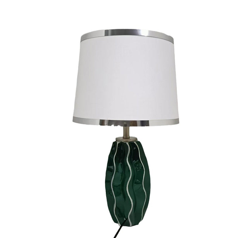 Contemporary Scandinavian Round Wave Oval Fabric Ceramic 1-Light Table Lamp For Living Room