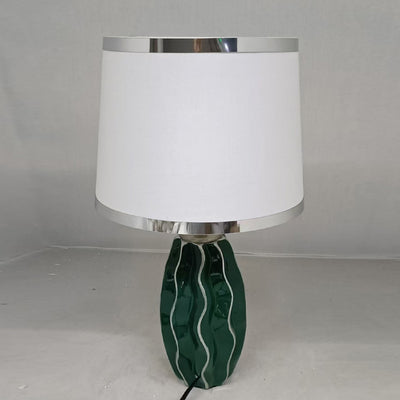 Contemporary Scandinavian Round Wave Oval Fabric Ceramic 1-Light Table Lamp For Living Room