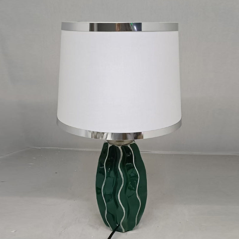 Contemporary Scandinavian Round Wave Oval Fabric Ceramic 1-Light Table Lamp For Living Room