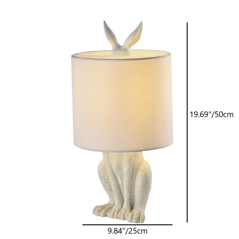 Contemporary Scandinavian Rabbit Round Cylinder Fabric Resin 1-Light Table Lamp For Living Room