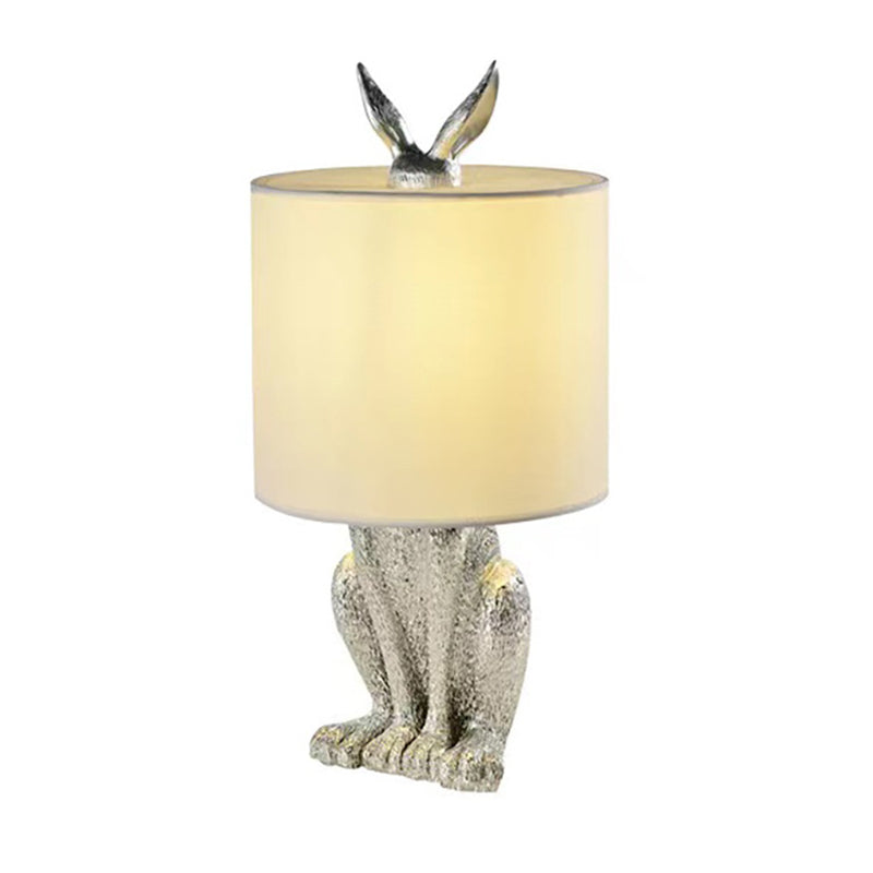 Contemporary Scandinavian Rabbit Round Cylinder Fabric Resin 1-Light Table Lamp For Living Room