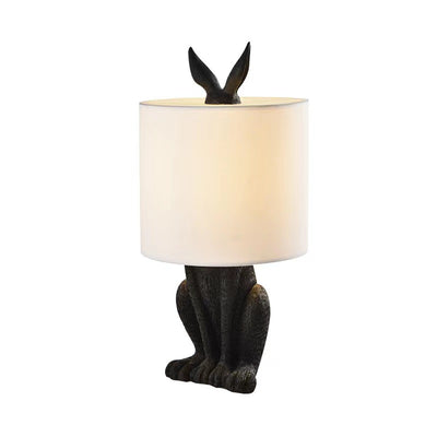 Contemporary Scandinavian Rabbit Round Cylinder Fabric Resin 1-Light Table Lamp For Living Room