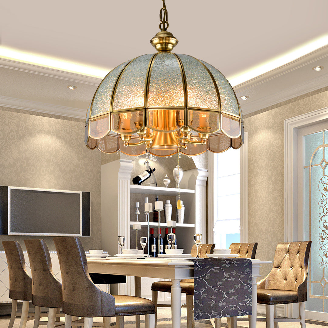 Traditional Vintage Half Round Wave Bell Glass Brass 1/6 Lights Chandelier For Living Room