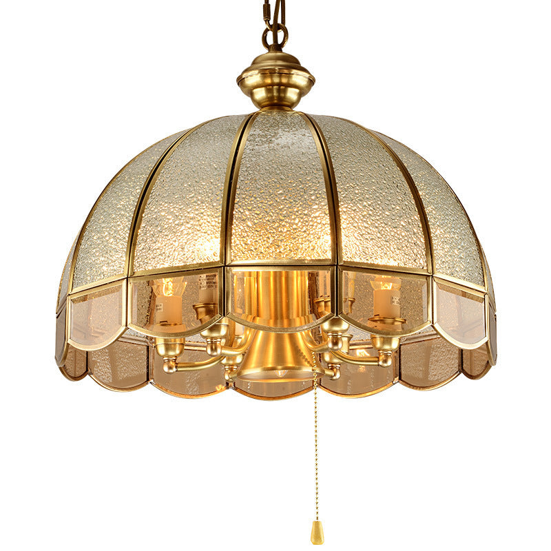 Traditional Vintage Half Round Wave Bell Glass Brass 1/6 Lights Chandelier For Living Room