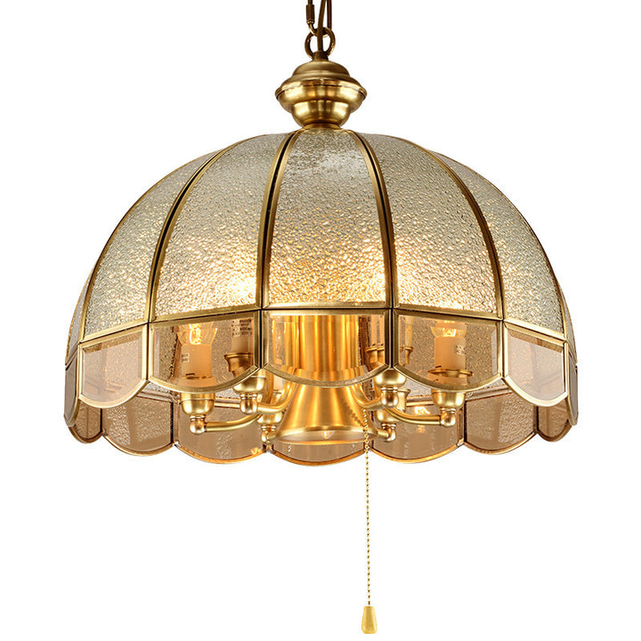 Traditional Vintage Half Round Wave Bell Glass Brass 1/6 Lights Chandelier For Living Room