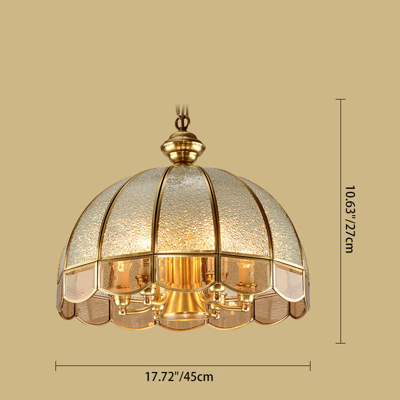 Traditional Vintage Half Round Wave Bell Glass Brass 1/6 Lights Chandelier For Living Room