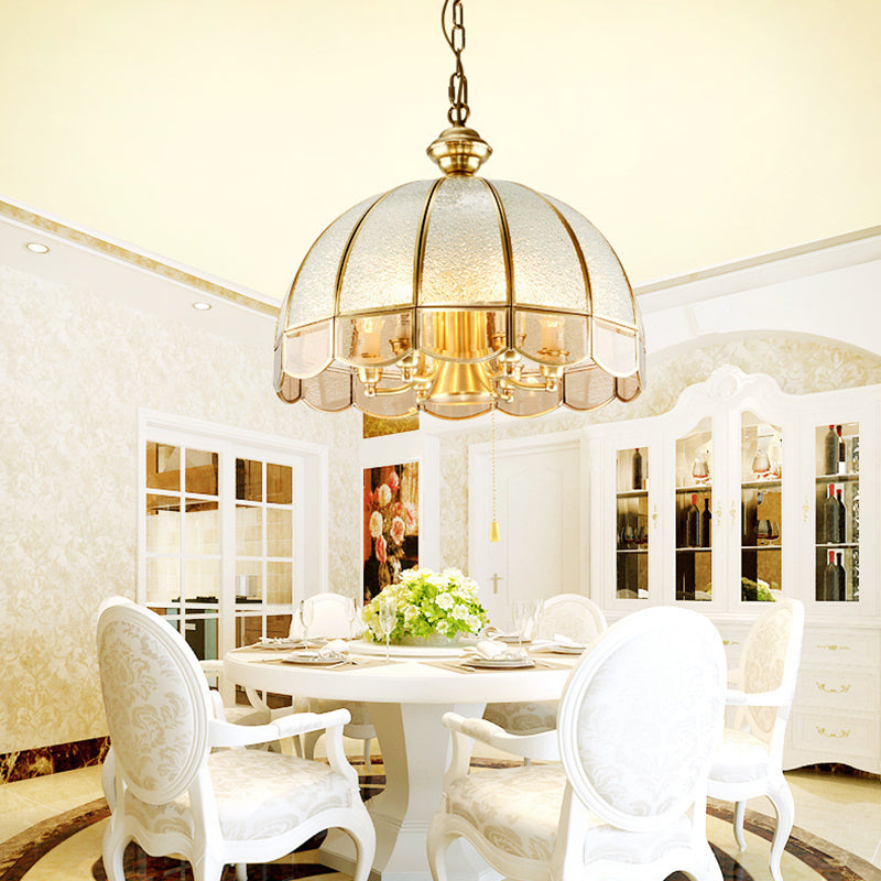 Traditional Vintage Half Round Wave Bell Glass Brass 1/6 Lights Chandelier For Living Room