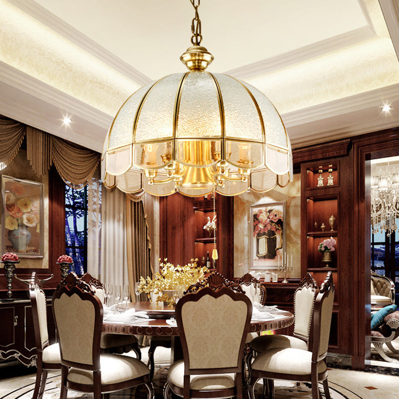 Traditional Vintage Half Round Wave Bell Glass Brass 1/6 Lights Chandelier For Living Room